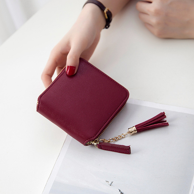 New Women Tassel Small Wallets Ladies PU Leather Purse Short Coin Bag Clutch Women's Zipper Card Holder Money Simple Wallet