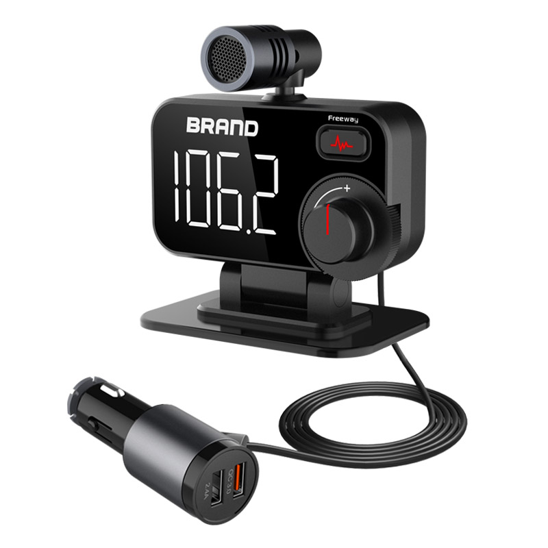 FM Transmitter Bluetooth 5.0 Car Kit Handsfree MP3 Player 5V 2.4A QC3.0 USB Car Charger with External Microphone