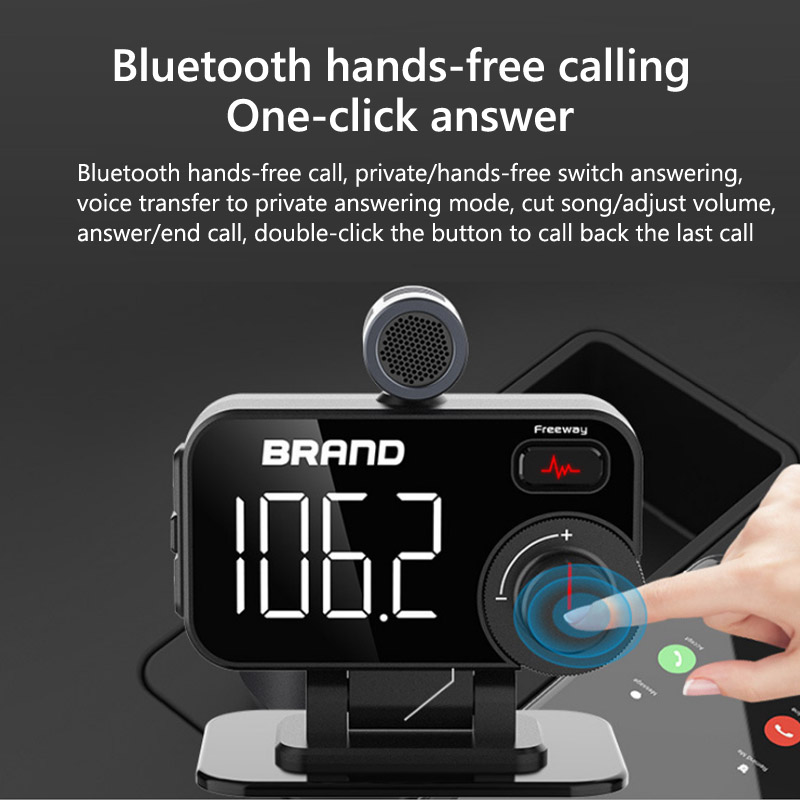 FM Transmitter Bluetooth 5.0 Car Kit Handsfree MP3 Player 5V 2.4A QC3.0 USB Car Charger with External Microphone