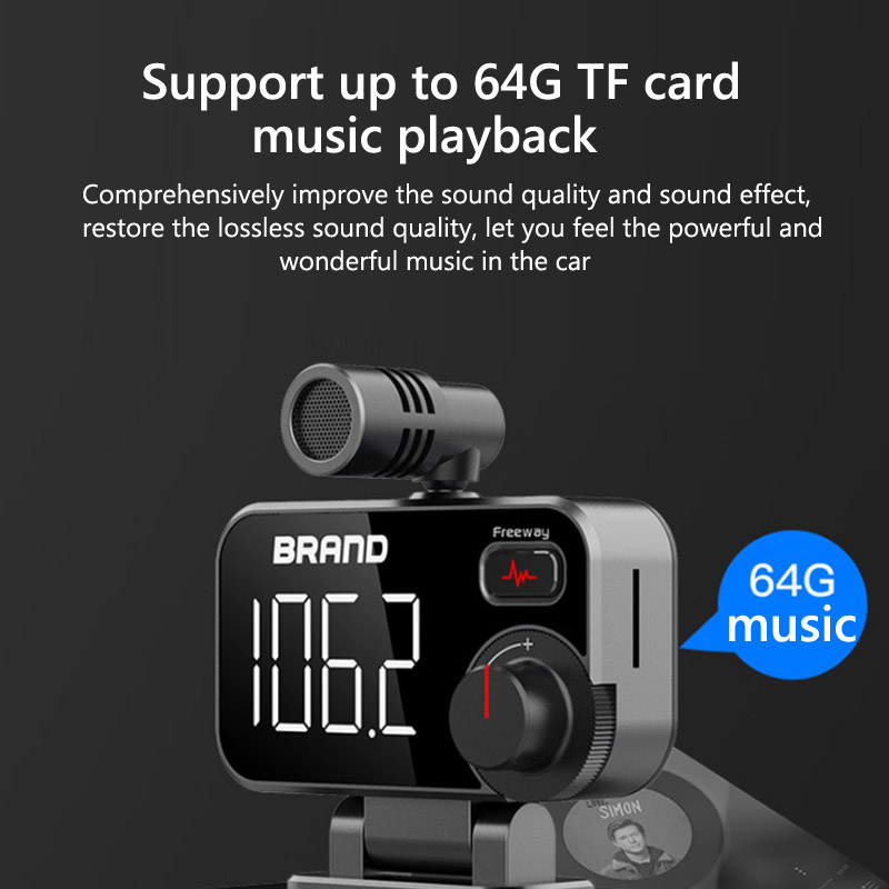 FM Transmitter Bluetooth 5.0 Car Kit Handsfree MP3 Player 5V 2.4A QC3.0 USB Car Charger with External Microphone