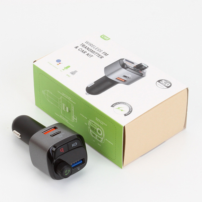 Bluetooth 5.0 Car Kit Handsfree Car MP3 Player FM Transmitter QC3.0 Quick Charge PD18W Fast Charging Car Charger