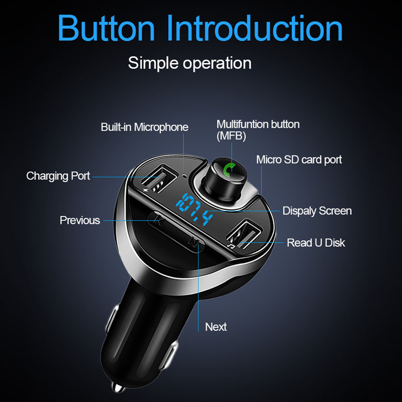 FM Transmitter FM Modulator Hands Free Music Playing Dual USB Car Charger Bluetooth-compatible Car Kit Handsfree