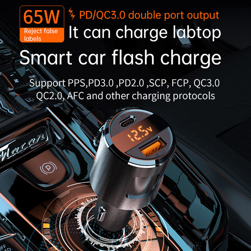 Car Charger Dual Port USB Car Phone Charger Adapter Fast Charging Quick Charge 3.0 Type -C PD 65W Voltage Detection