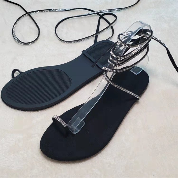 Large size sandals new Roman style cross rhinestone straps set toe beach sandals women