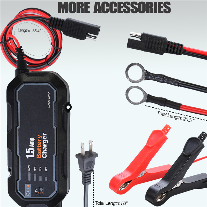 12V 1500mA Automatic Smart Motorcycle Battery Charger Maintainer for Car/RV/ATV/Boat Automatic Battery Trickle Charger with LED