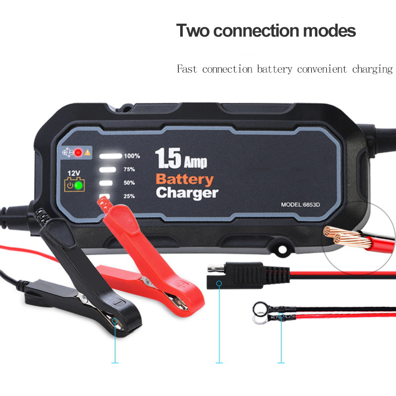 12V 1500mA Automatic Smart Motorcycle Battery Charger Maintainer for Car/RV/ATV/Boat Automatic Battery Trickle Charger with LED