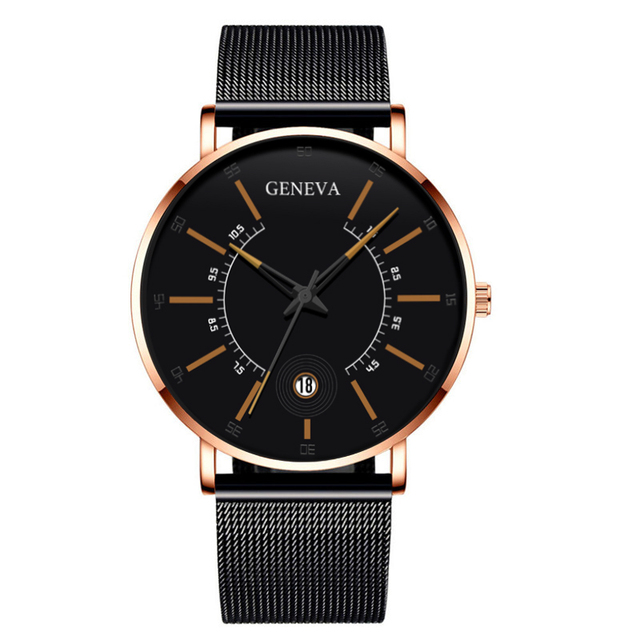Mens Fashion Business Minimalist Watches Ultra Thin Stainless Steel Mesh Band Analog Quartz Wrist Watch