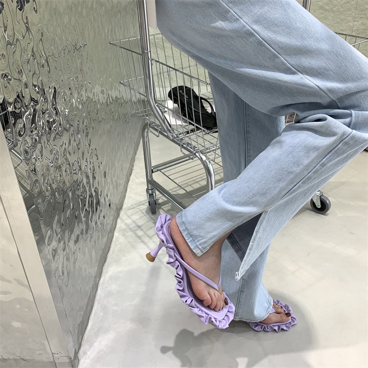 High heels women's 2022 new stiletto heel ruffled herringbone