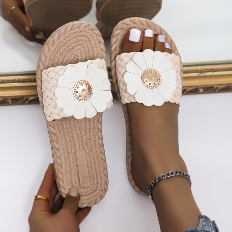 Flower slippers soft bottom non-slip one word fashion home slippers tide