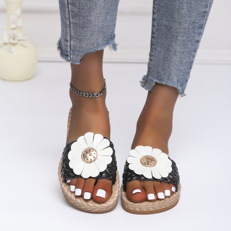 Flower slippers soft bottom non-slip one word fashion home slippers tide