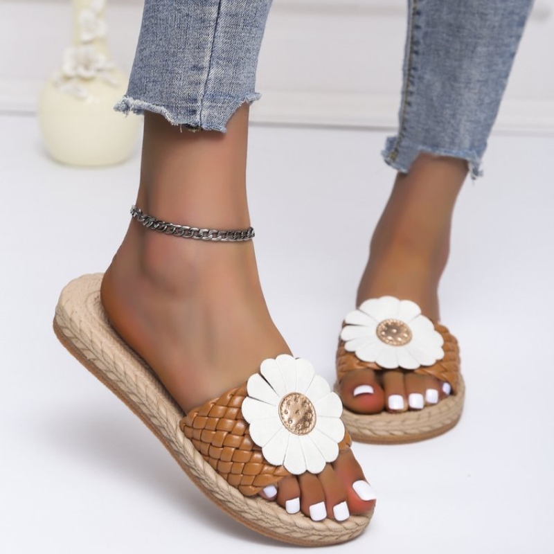 Flower slippers soft bottom non-slip one word fashion home slippers tide