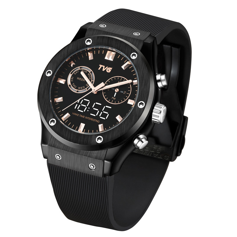 Men Watch Waterproof Dual Display Quartz Watch Stainless Steel Case LED Digital Real Small Dial Luxury Men Clock