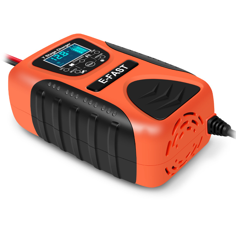 Automatic12V 7A Car Battery Charger Pulse Repair Charger Lead Acid Battery Charger 7-Stage Smart Battery Charger LCD Display