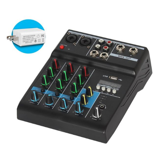 Professional Audio Mixer 4 Channels Bluetooth Sound Mixing Console for Karaoke KTV with USB Sound Card Sound Effects