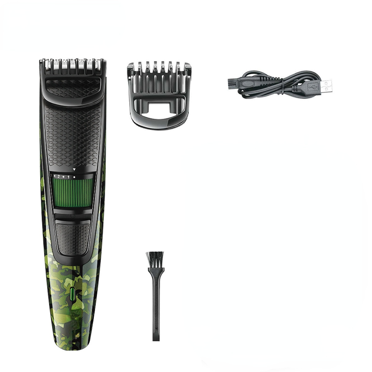 Electric Hair Clipper Rechargeable Hair Trimmer Metal Blade Men Hair Cutting Barber Machine Camouflage Green