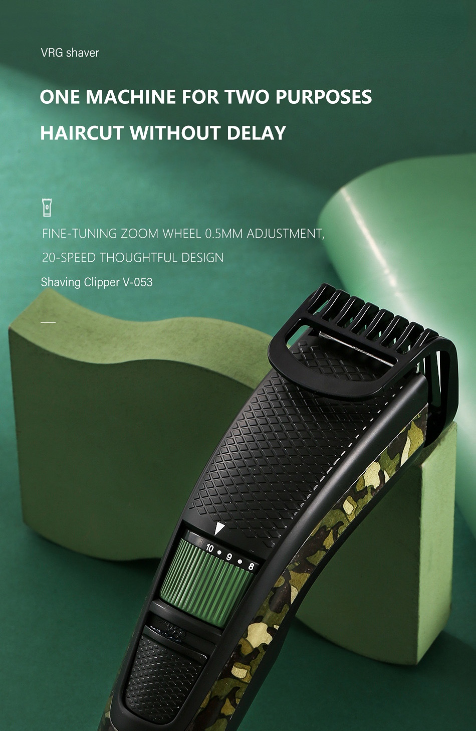 Electric Hair Clipper Rechargeable Hair Trimmer Metal Blade Men Hair Cutting Barber Machine Camouflage Green