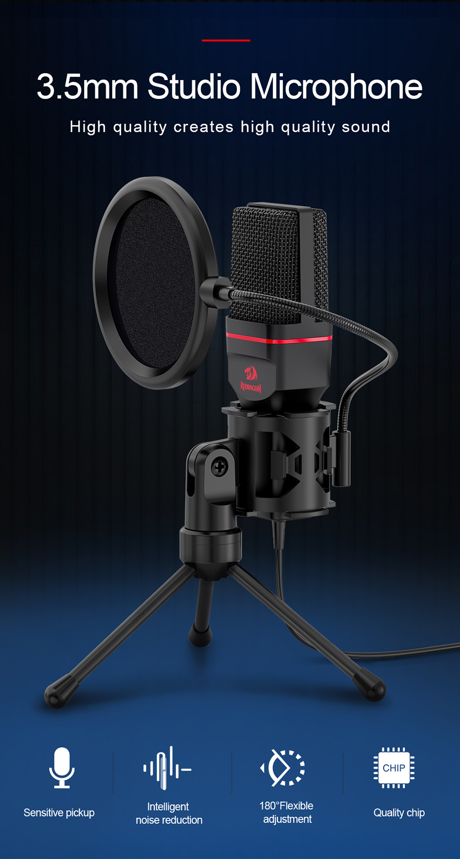 GM100 Seyfert Omni Condenser Microphone With Tripod Audio 3.5mm Computer Studio For PC Phone Karaoke Recording