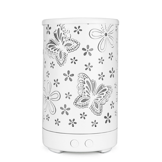 Classic White Essential Oil Aromatherapy Diffuser Electric Air Humidifier with 7 Color LED Lamp Carved Butterfly Aroma Diffusor