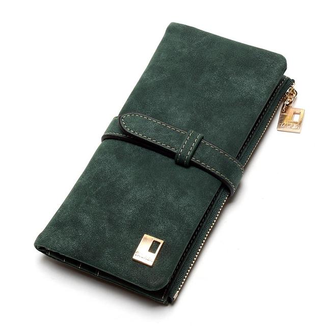 Women Wallets Long Purse Two Fold Women Wallets Drawstring Nubuck Leather Zipper Suede Women's Long Design Purs