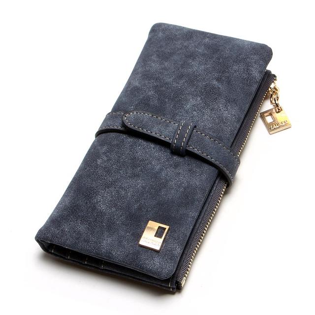 Women Wallets Long Purse Two Fold Women Wallets Drawstring Nubuck Leather Zipper Suede Women's Long Design Purs