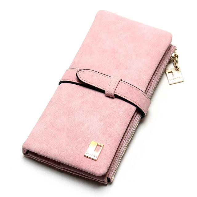 Women Wallets Long Purse Two Fold Women Wallets Drawstring Nubuck Leather Zipper Suede Women's Long Design Purs