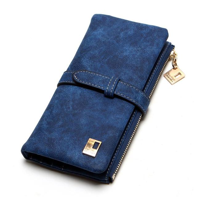 Women Wallets Long Purse Two Fold Women Wallets Drawstring Nubuck Leather Zipper Suede Women's Long Design Purs