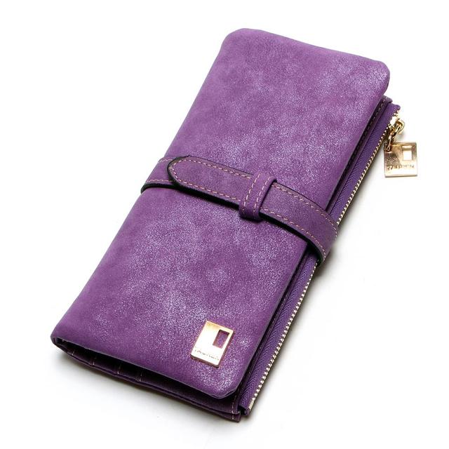 Women Wallets Long Purse Two Fold Women Wallets Drawstring Nubuck Leather Zipper Suede Women's Long Design Purs