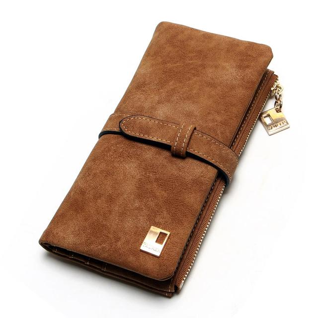 Women Wallets Long Purse Two Fold Women Wallets Drawstring Nubuck Leather Zipper Suede Women's Long Design Purs