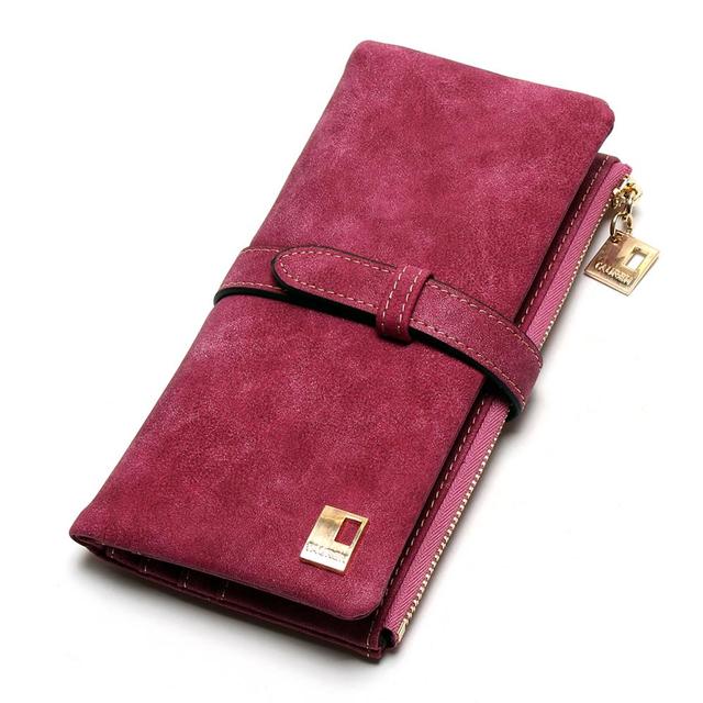 Women Wallets Long Purse Two Fold Women Wallets Drawstring Nubuck Leather Zipper Suede Women's Long Design Purs