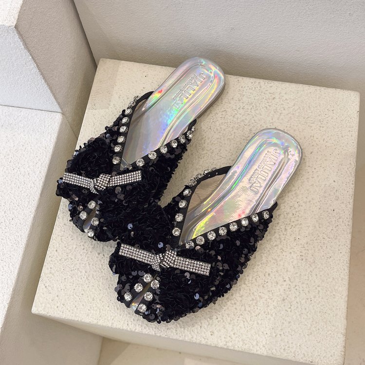 Baotou slippers women's outer wear sequins sparkling all-match fashion slippers