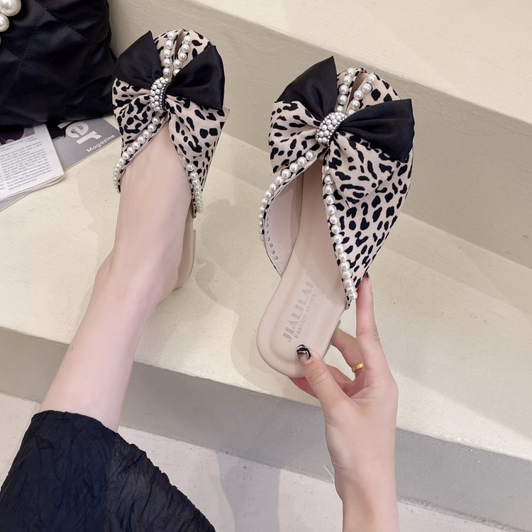 Women's half mop baotou bow soft bottom home wear flat bottom women's slippers trend