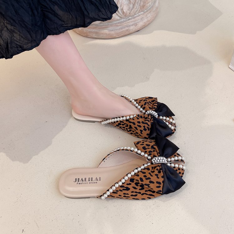 Women's half mop baotou bow soft bottom home wear flat bottom women's slippers trend