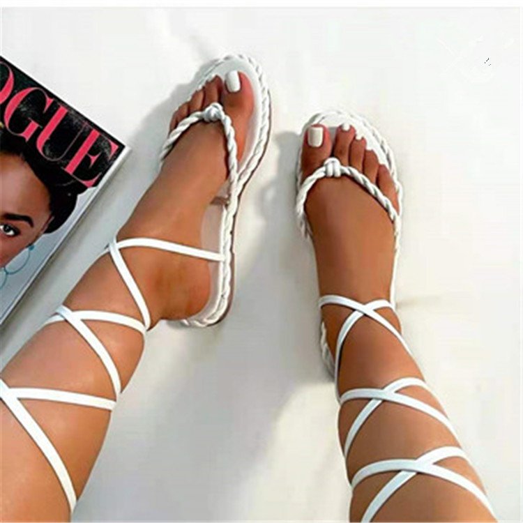 New large size women's shoes fashion round toe thong flat casual strappy sandals for women