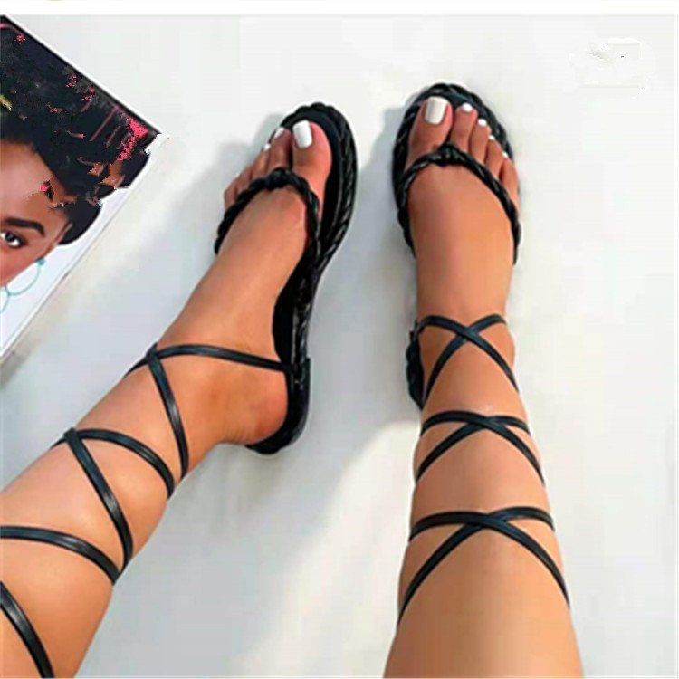 New large size women's shoes fashion round toe thong flat casual strappy sandals for women