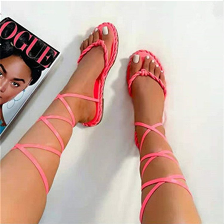 New large size women's shoes fashion round toe thong flat casual strappy sandals for women