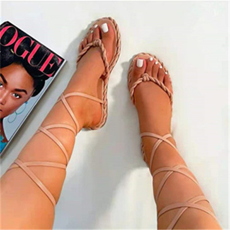 New large size women's shoes fashion round toe thong flat casual strappy sandals for women