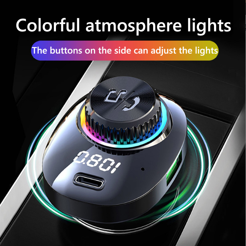 FM Transmitter Colorful Light QC3.0 PD20W Fast Charging Dual USB Car Charger Handsfree Bluetooth-compatible 5.0 Car Kit
