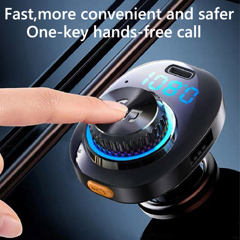 FM Transmitter Colorful Light QC3.0 PD20W Fast Charging Dual USB Car Charger Handsfree Bluetooth-compatible 5.0 Car Kit