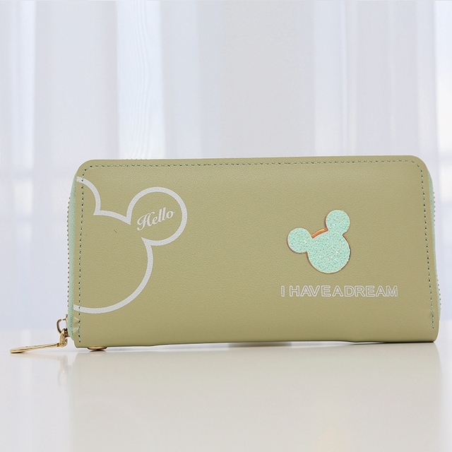Wristlet Wallet Women Wallets Long And Short Mickey Clutch Coin Purse Trendy Slim Zipper Money Bag PU Leather Purse Card Holder