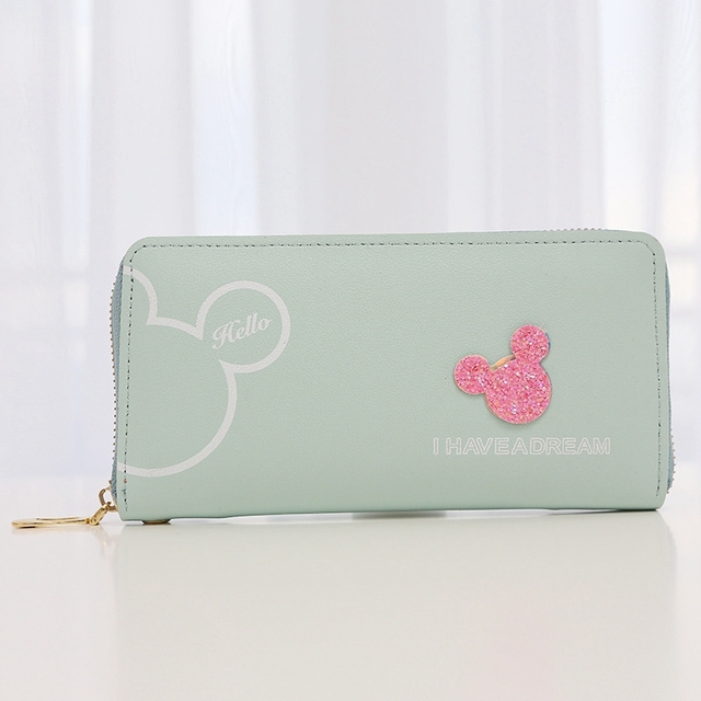 Wristlet Wallet Women Wallets Long And Short Mickey Clutch Coin Purse Trendy Slim Zipper Money Bag PU Leather Purse Card Holder