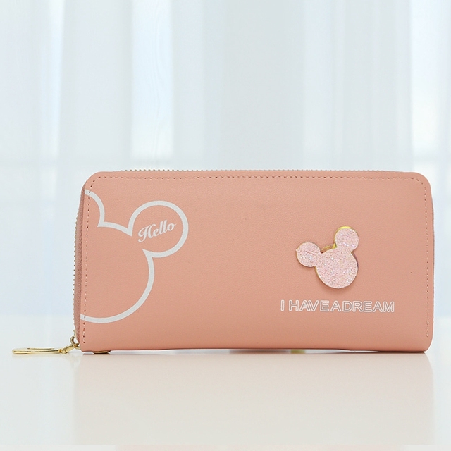Wristlet Wallet Women Wallets Long And Short Mickey Clutch Coin Purse Trendy Slim Zipper Money Bag PU Leather Purse Card Holder