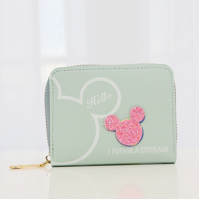 Wristlet Wallet Women Wallets Long And Short Mickey Clutch Coin Purse Trendy Slim Zipper Money Bag PU Leather Purse Card Holder