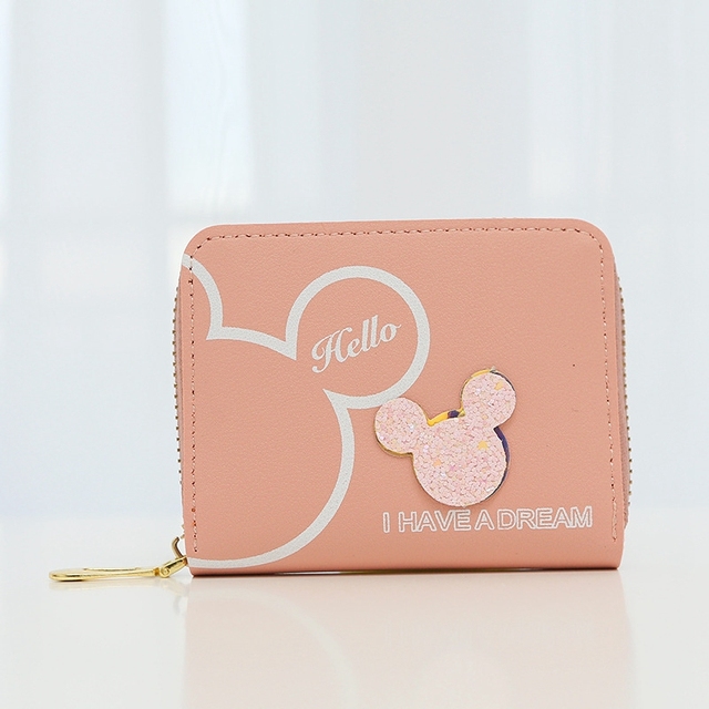 Wristlet Wallet Women Wallets Long And Short Mickey Clutch Coin Purse Trendy Slim Zipper Money Bag PU Leather Purse Card Holder