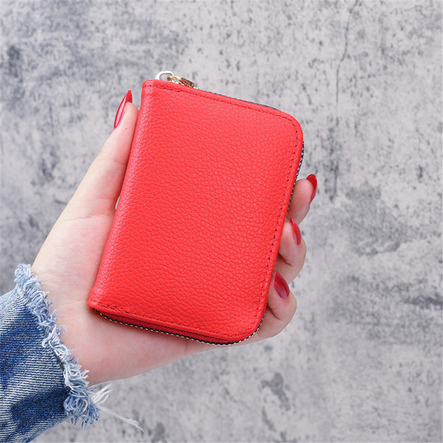 New Men Business Card Holder Pu Leather Credit Card Holder Zipper Pocket Card Case Coin Purse Litchi Lines Mini Women's Wallet