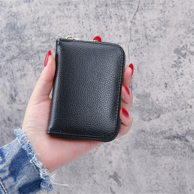 New Men Business Card Holder Pu Leather Credit Card Holder Zipper Pocket Card Case Coin Purse Litchi Lines Mini Women's Wallet