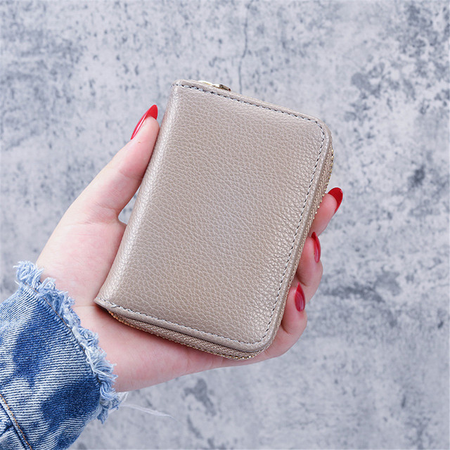 New Men Business Card Holder Pu Leather Credit Card Holder Zipper Pocket Card Case Coin Purse Litchi Lines Mini Women's Wallet