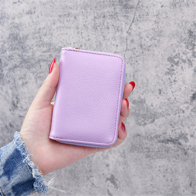 New Men Business Card Holder Pu Leather Credit Card Holder Zipper Pocket Card Case Coin Purse Litchi Lines Mini Women's Wallet