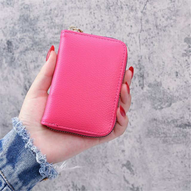 New Men Business Card Holder Pu Leather Credit Card Holder Zipper Pocket Card Case Coin Purse Litchi Lines Mini Women's Wallet