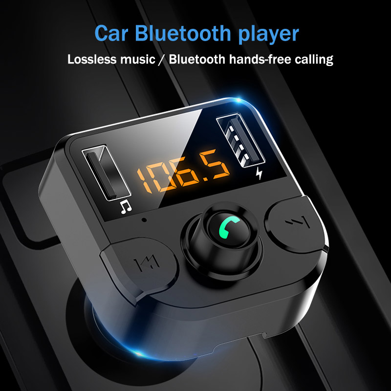 Bluetooth 5.0 Car Kit Wireless FM Transmitter Handsfree Calling A2DP Music Playing 2.1A 1A Dual USB Car Charger