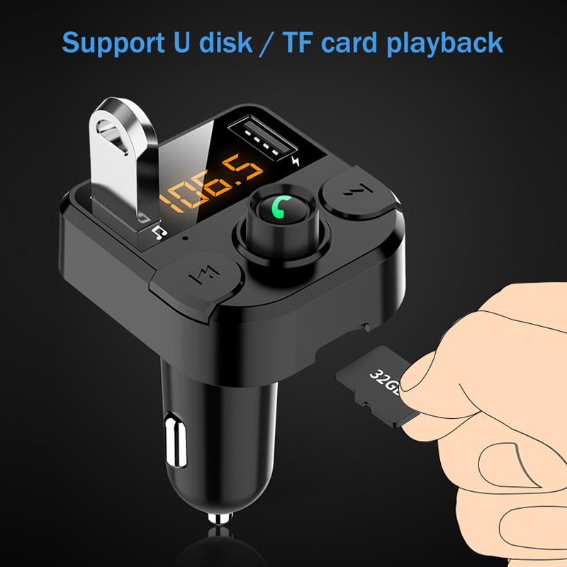 Bluetooth 5.0 Car Kit Wireless FM Transmitter Handsfree Calling A2DP Music Playing 2.1A 1A Dual USB Car Charger